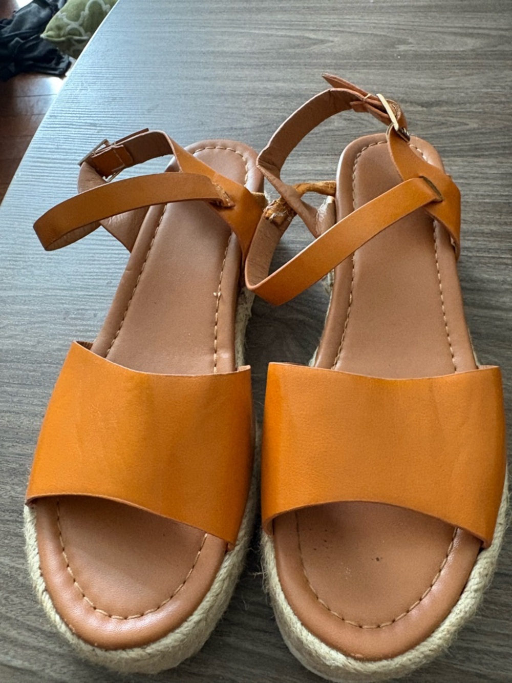 Women's Tan Espadrille Platform Sandals - Ankle Strap